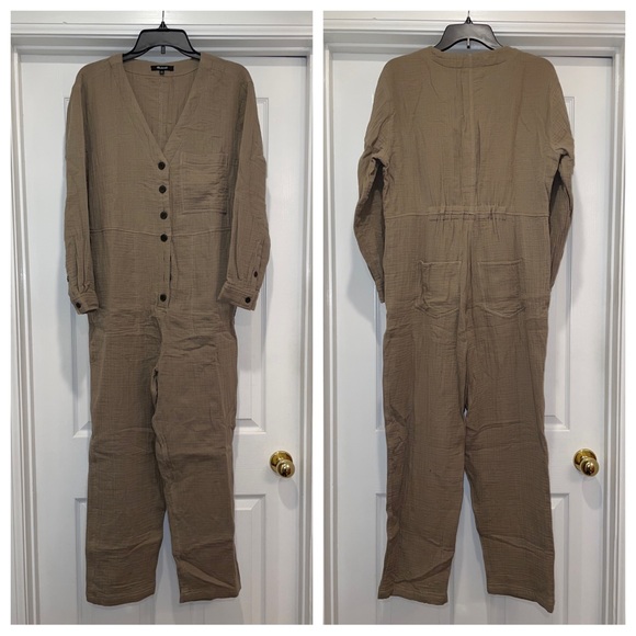 Madewell Lightspun Stitched-Pocket Coverall Jumpsuit Brown Size Large - Picture 1 of 15
